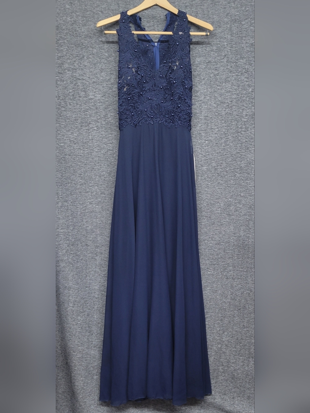 Babyonline Navy Beaded Lace Bodice Evening Gown Women's Size 8